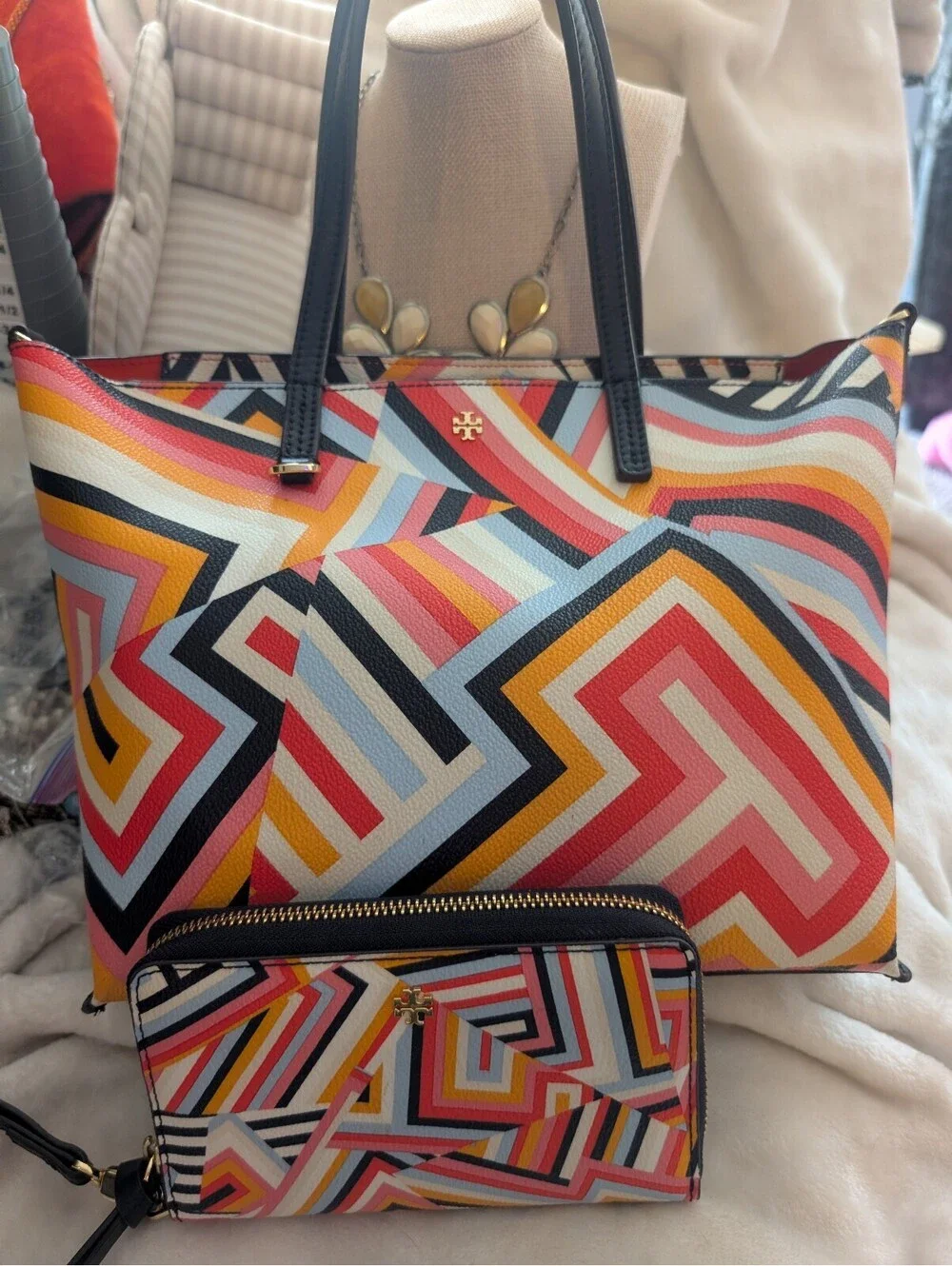Tori Burch Kerrington zip top tote with matching wallet